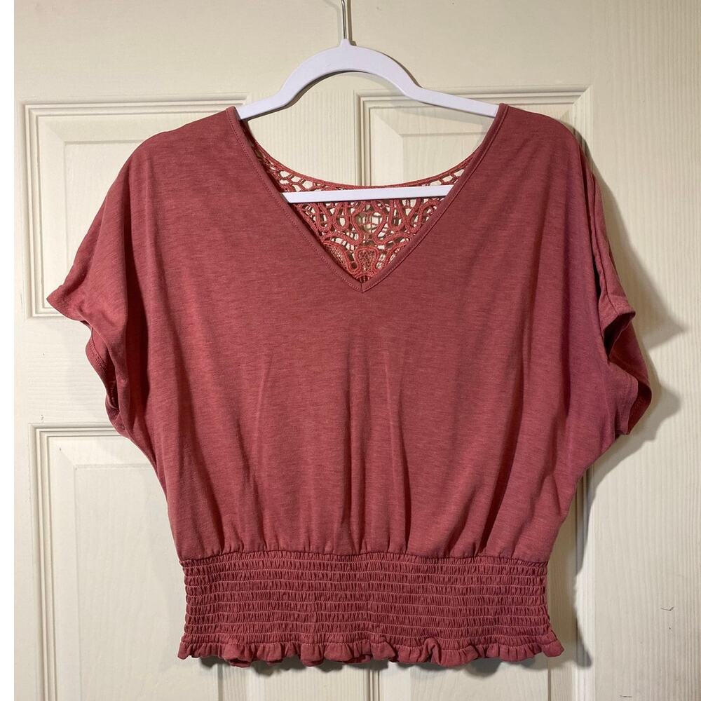 Parallel Skies Crop Top Pink Bouse with see through Back Size Large